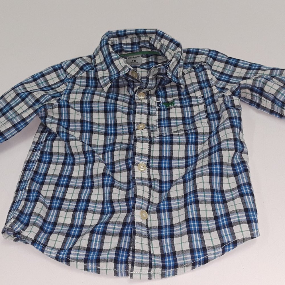 Carter's blue, black, white plaid shirt